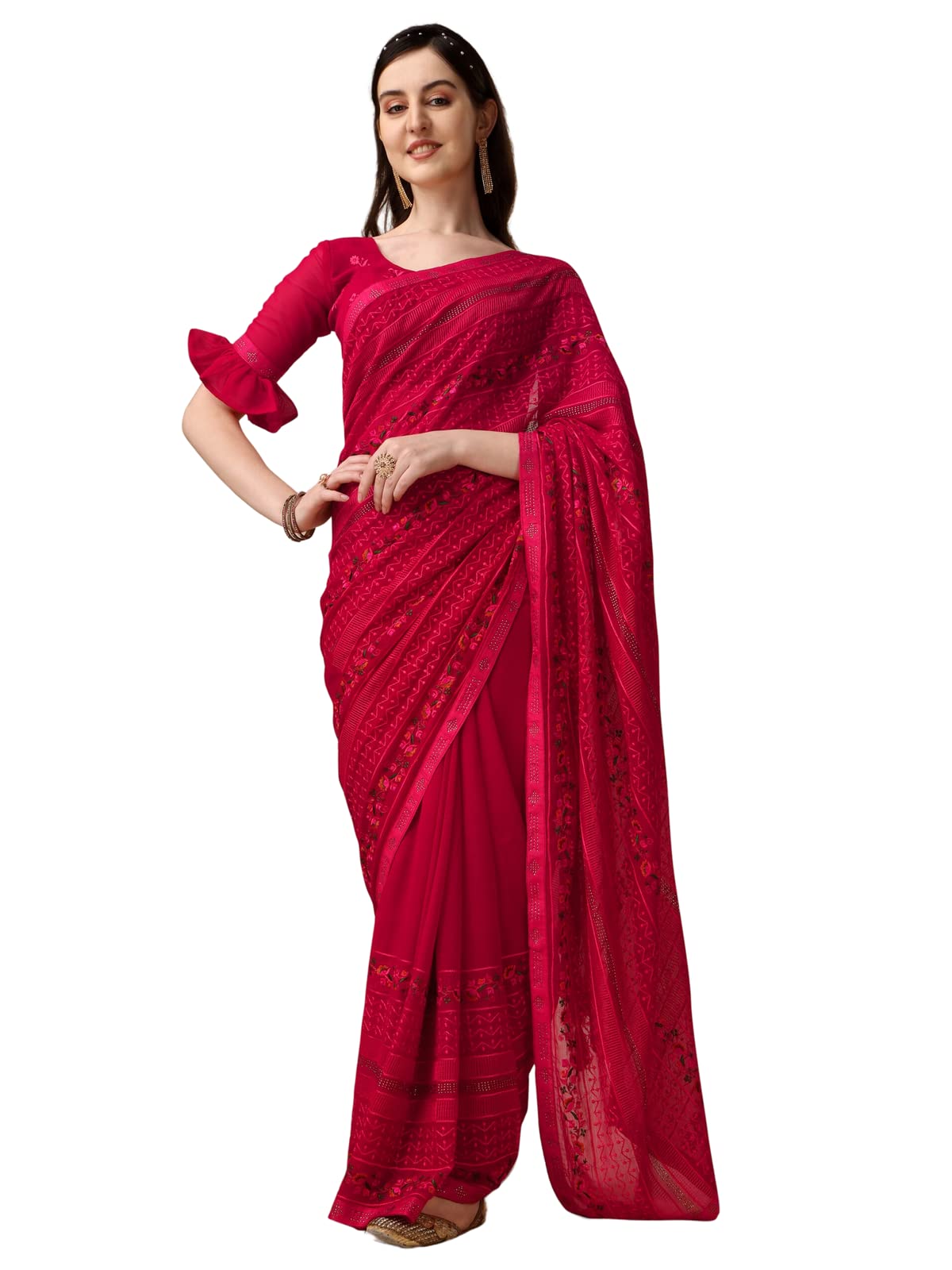 Vaidehi FashionMakhmali Chiffon Embroidery & Swarovski Work Saree