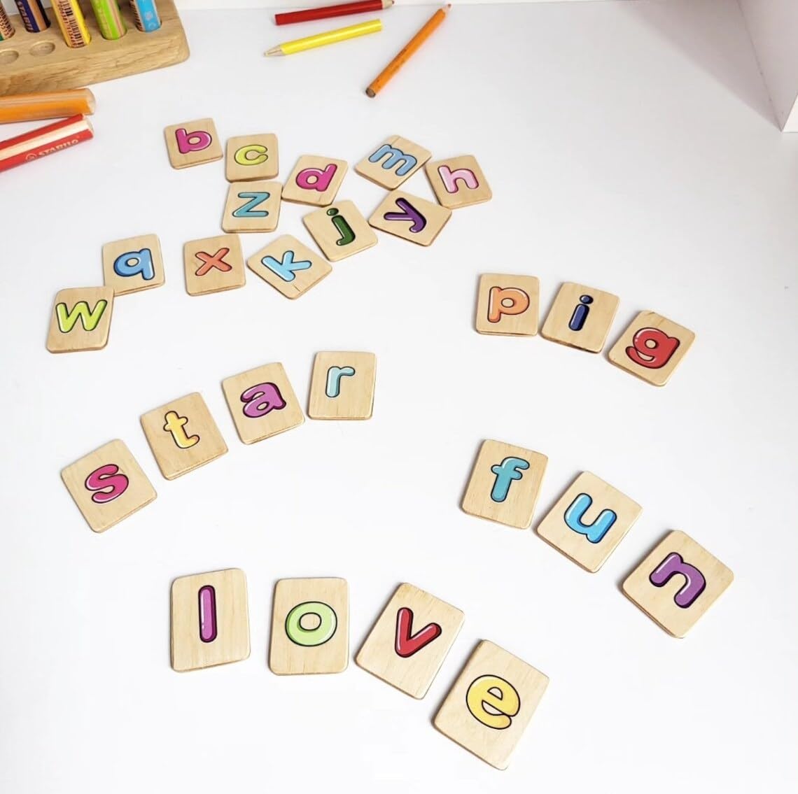 Gift for toddler Alphabet board with colored lowercase letters Waldorf Montessori toy Alphabet flash cards Moveable Alphabet homeschool toy (Board + 1 set of cards)