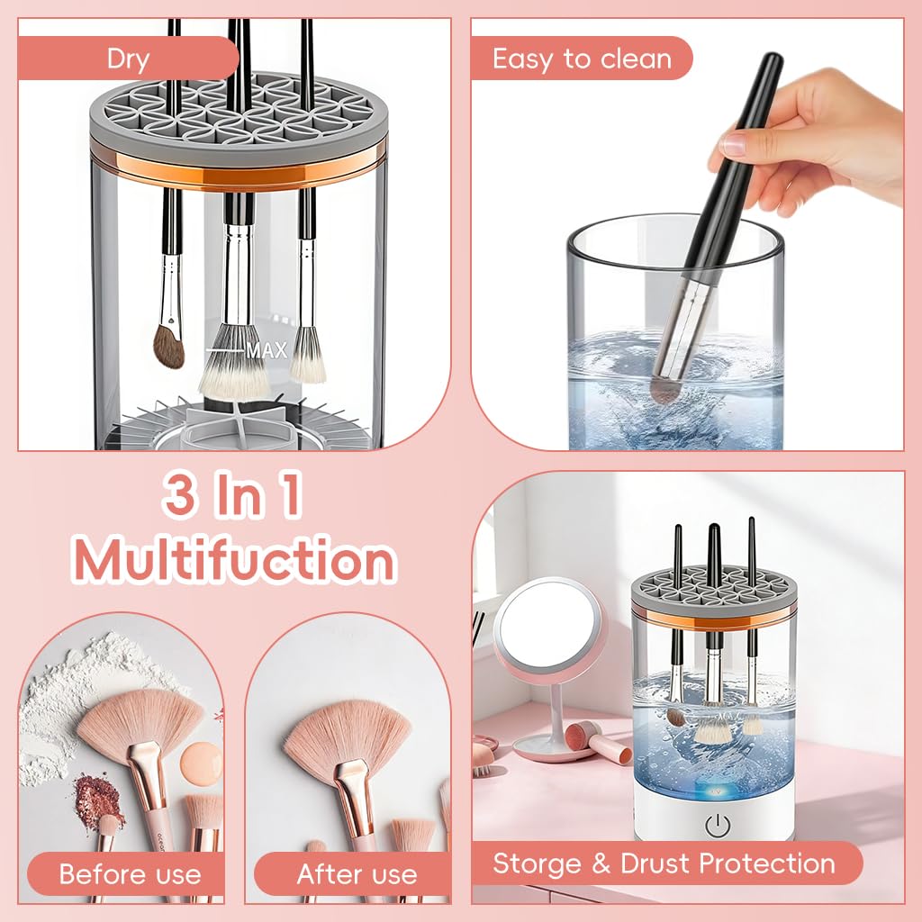 Máquina limpiadora de brochas de maquillaje eléctrica 3 en 1, limpiador automático de brochas de maquillaje eléctrico con secadora, herramienta de limpieza de secado rápido, limpiadores de brochas