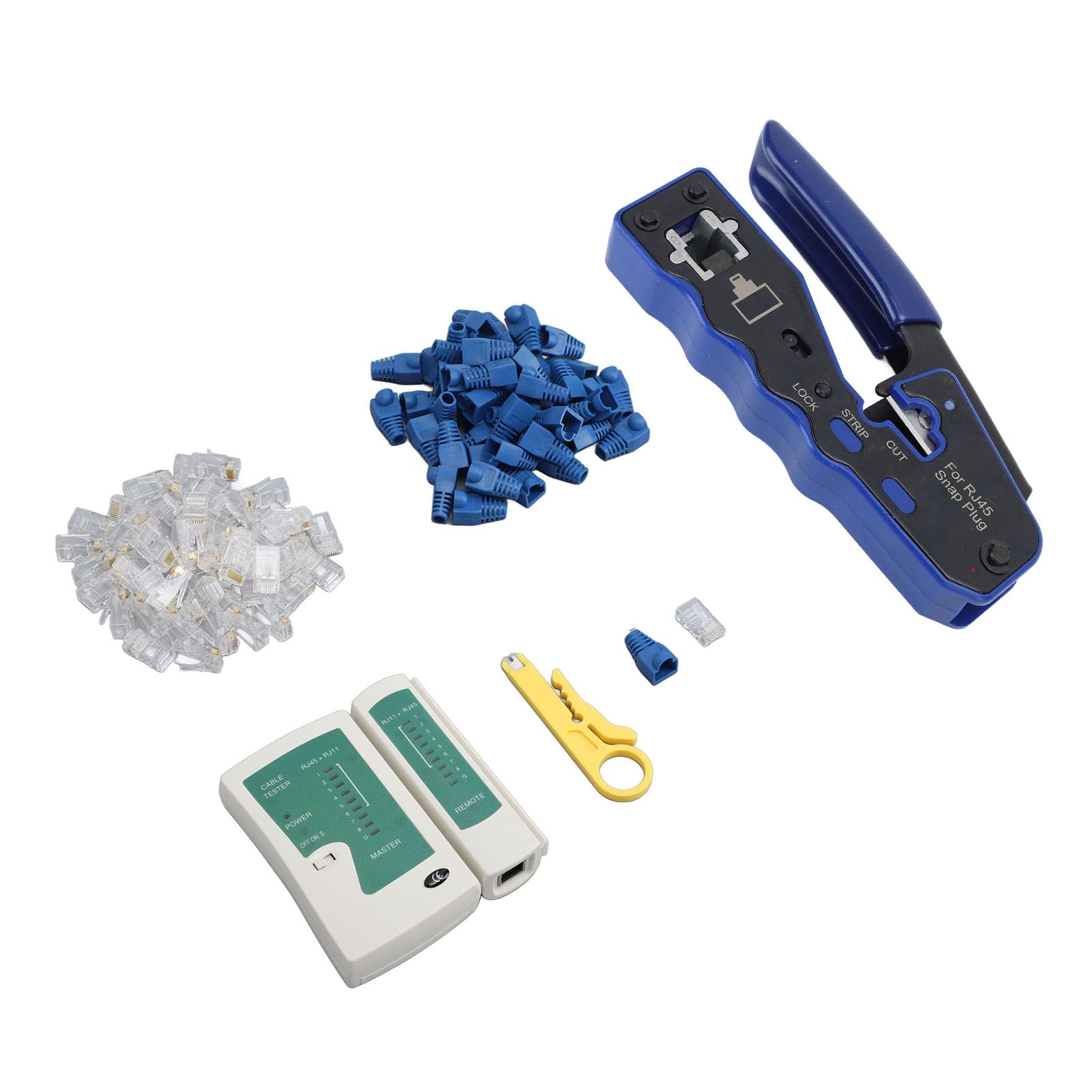 Srliya Kit D'outils de Sertissage de Fil de Testeur de Câble Réseau RJ45 pour les Installateurs de Réseaux Informatiques, Conception Portable avec Fonction de Coupe et de Dénudage