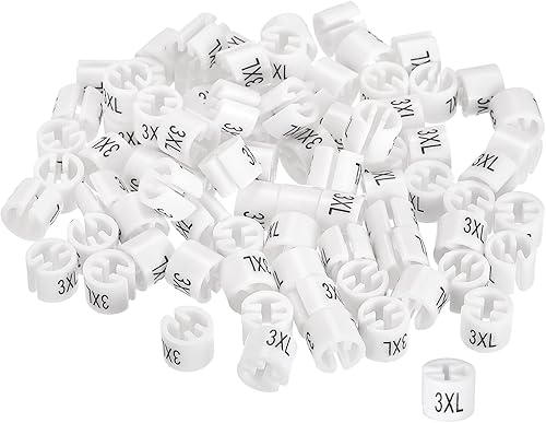 MECCANIXITY Marcador de percha de ropa tamaño 3XL para barra de 0.138 in, color blanco, para ropa de ropa, codificación de colores, paquete de 100