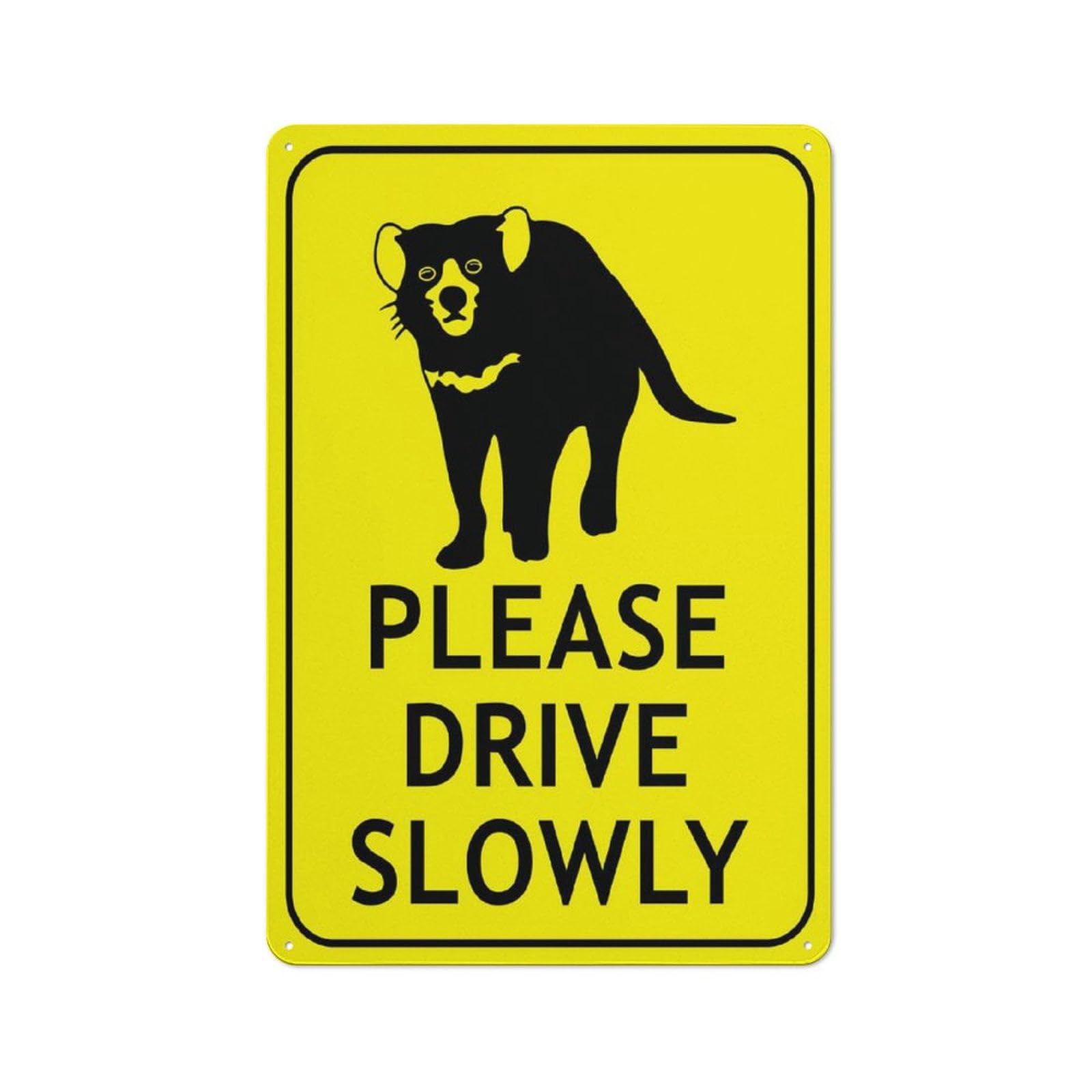 Tasmanian Devil Please Drive Slowly Bright Yellow Outdoor Sign - UV Printed Aluminum 12"x8" Weatherproof Security for Home or Business