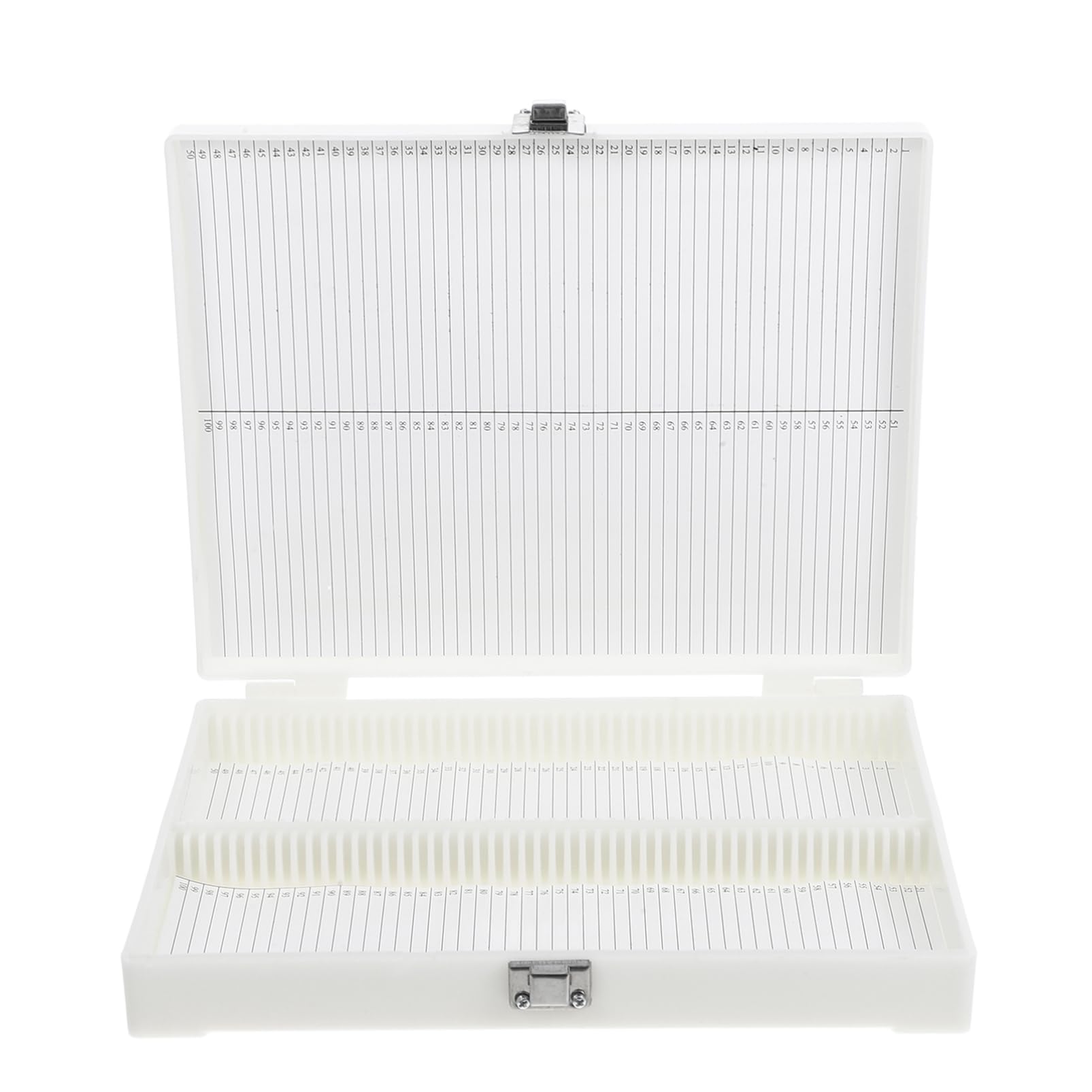 SOLUSTRE 100 Place Microscope Slide Box, Plastic Microscope Slide Box with Latch Lock, Holds up to 100 Slides