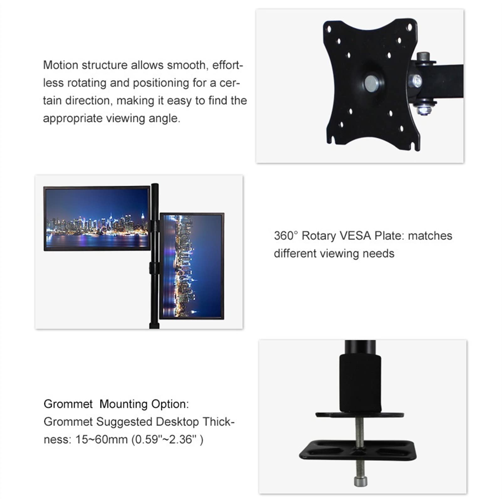 Braccio del supporto di visualizzazione Supporto da tavolo for doppio monitor LCD, resistente, impilato, regolabile, con base perforata, sostiene 2 schermi verticali fino a 27" Staffa di visualizzazio