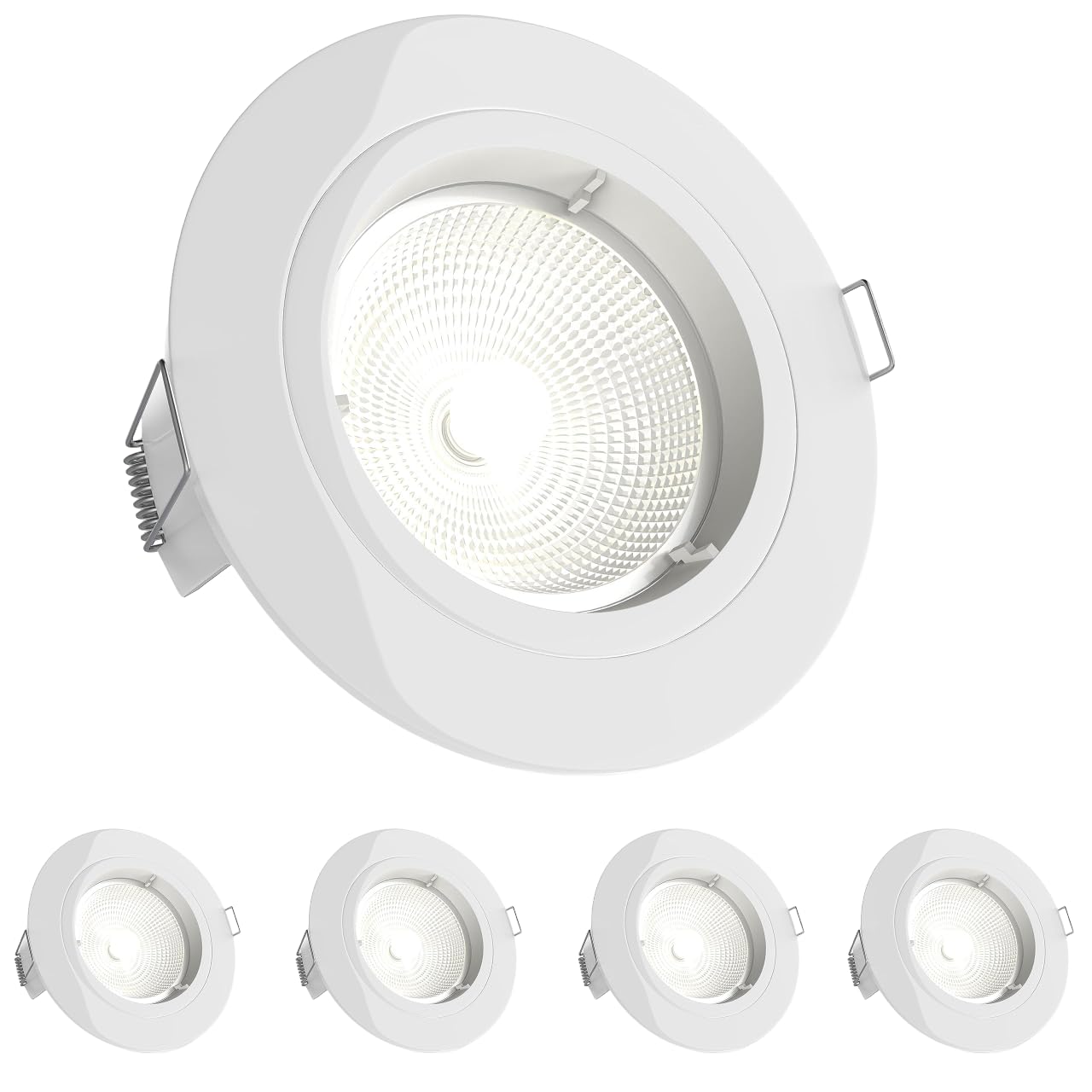 National Lighting Recessed Lighting - Mains Powered LED Spot Lights Downlights for Ceiling - IP20 Rated GU10 Fitting for Halogen or LED - Gloss White Finish, Fixed Version – Pack of 4