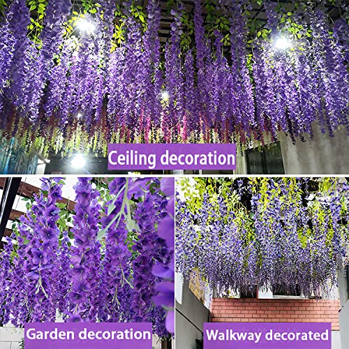 Wisteria Hanging Flowers, 24 Pack 43.2 Inch Artificial Flower Fake Wisteria Vine Ratta Long Hanging Bush Garland Silk Flowers String Decorate Home Party Wedding Valentines Day Decor (Large Purple) #TOP1