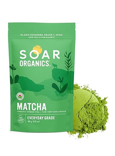 Soar Organics - Polvo de té verde matcha de grado diario - Auténtico origen japonés - Mezcla de primera y segunda cosecha (3.52 onzas)
