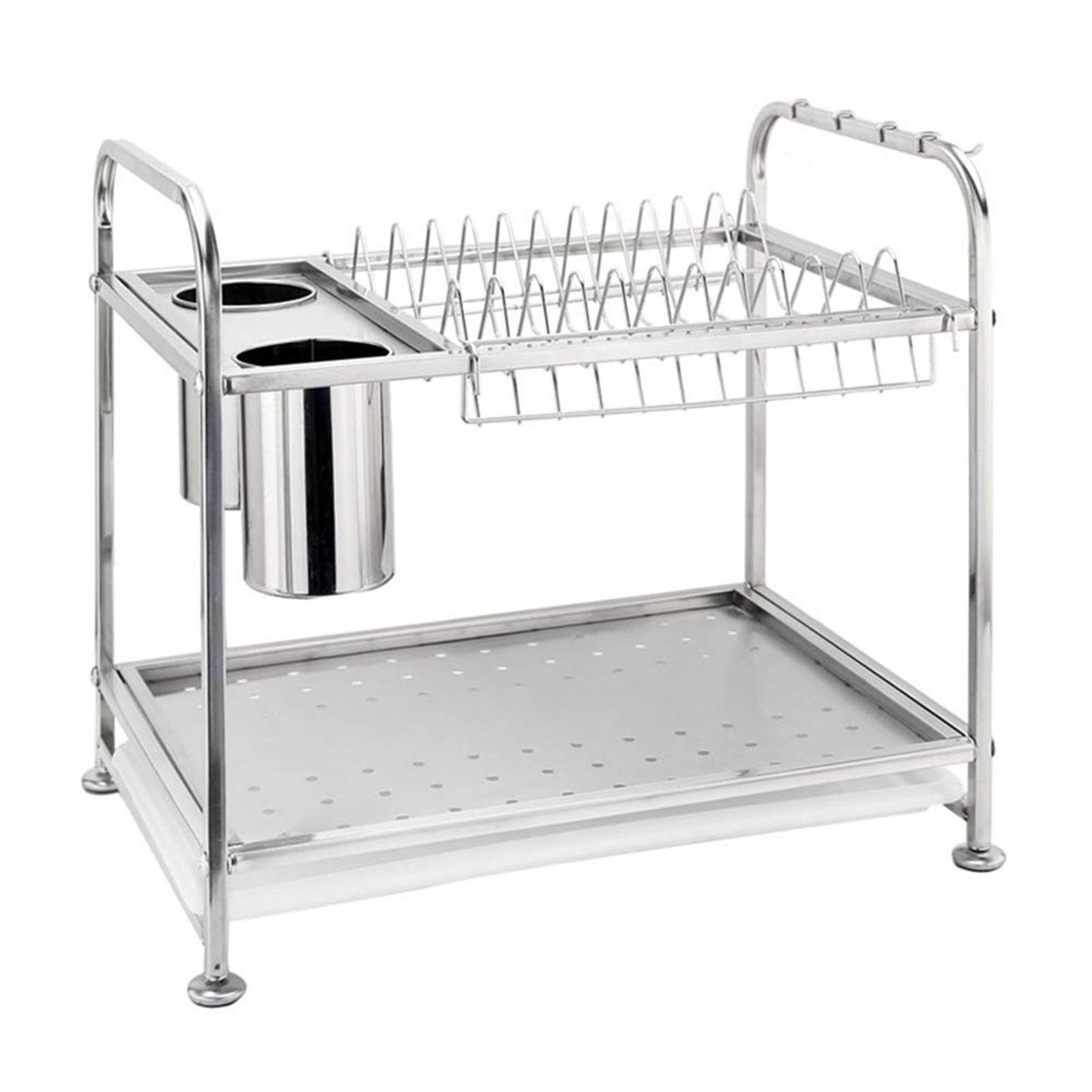 XYIANG Utensil Holders Rectangle Wall Shelf Unit | 2 Tier Kitchen Bedroom Living Room Floating Shelves | Dish Drying Rack | Kitchen Rack with Chopsticks Cage | 41.5 × 37 × 28cm