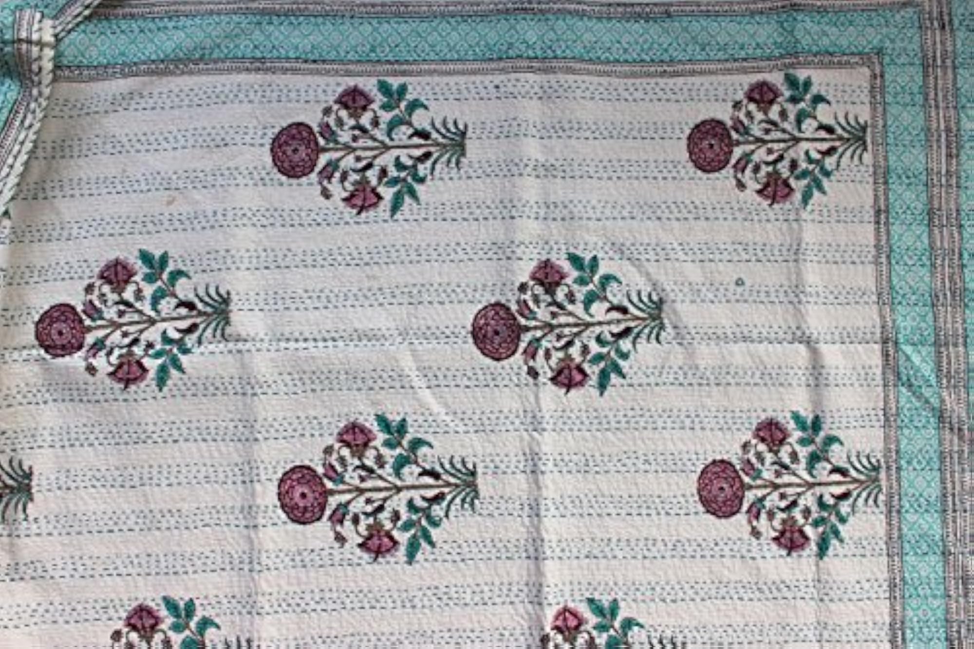 Traditional Handmade Kantha Bedspread 100% Cotton