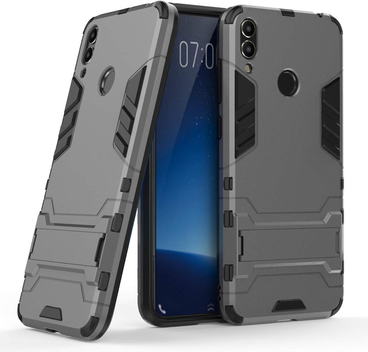 Compatible Huawei Honor 8C Case,ZCHENG [2 in 1] Iron Man Double Mix case, Heavy Armor Hard case Back Cover, with Stand for Huawei Honor 8C (Gray)