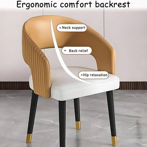 Miniatura 4 de YVYKFZD Sillas de comedor de mediados de siglo, juego de sillas de cocina de cuero, silla de comedor con respaldo curvado y patas de metal, sillón