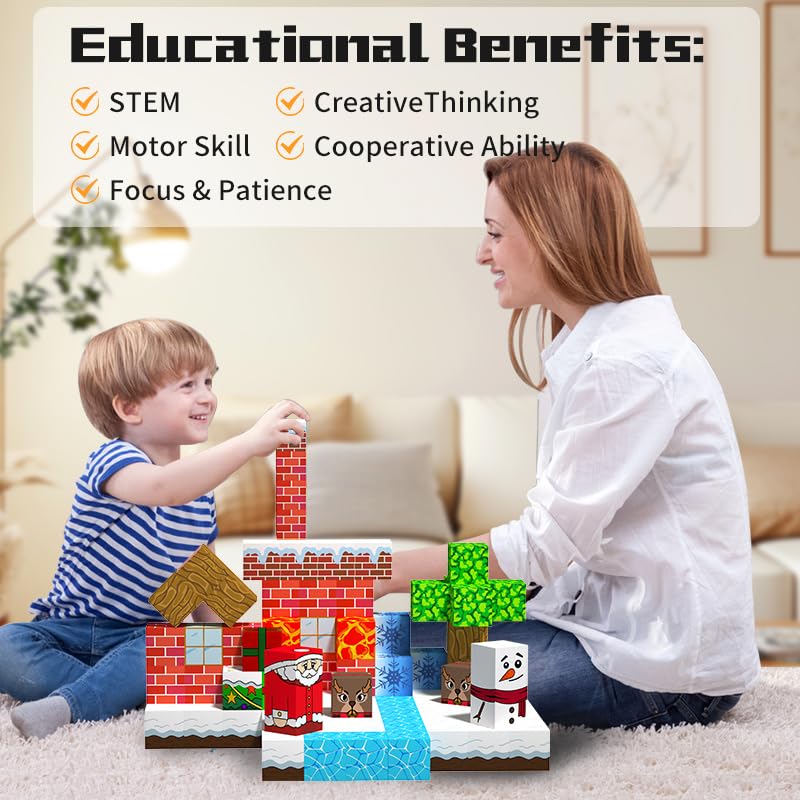 HengBo LED Christmas Magnetic Blocks, 100PCS Magnetic Blocks Building Set for Kids 3+ - Image 4