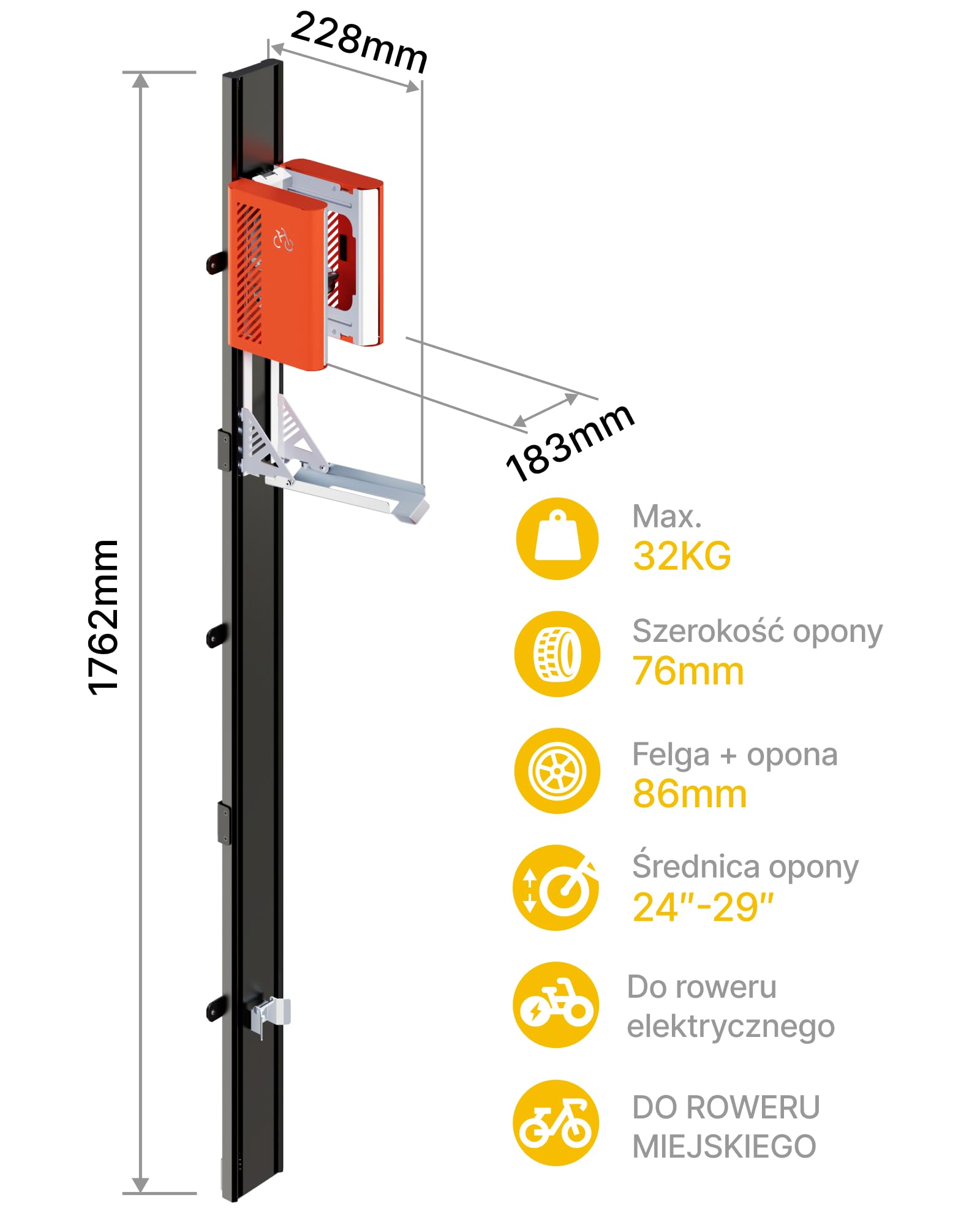 monTEK Automatyczny Uchwyt Rowerowy na Ścianę, Pionowy Wieszak Rowerowy do Opon 24-29 Cali, Udźwig do 32 kg, Oszczędność Miejsca w Garażu dla Rowerów Górskich, Szosowych i E-bike