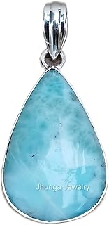 Natural Larimar pendant Sterling Silver pendant Boho pendant Ocean Blue pendant Dominican Larimar Teardrop pendant Statement Healing Crystal Women Pendant Engagement Birthday Gift Promise pendant
