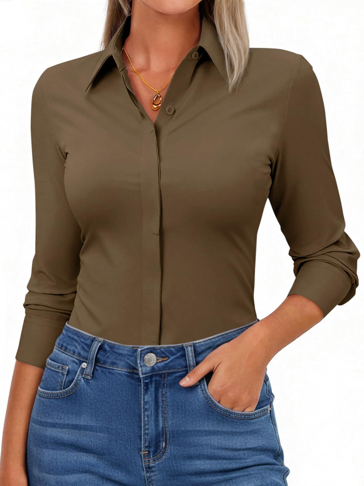 Aoudery Button Down Shirts for Women Slim Fit