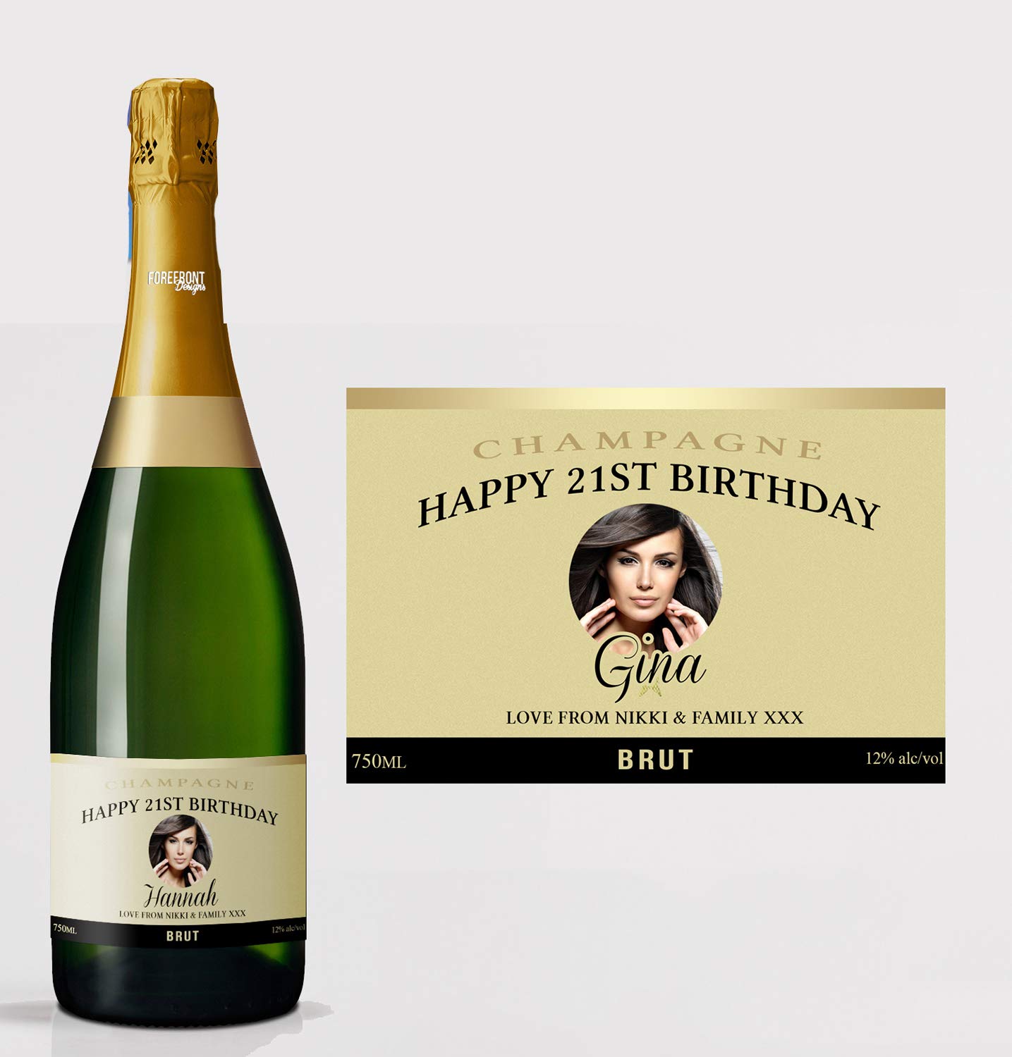forefrontdesigns Personalised Photo Champagne Bottle Label - Custom Champagne Label Bottle Sticker, Perfect for Weddings, Anniversaries, Birthdays & Gifts - Premium Customisable Prosecco Sticker