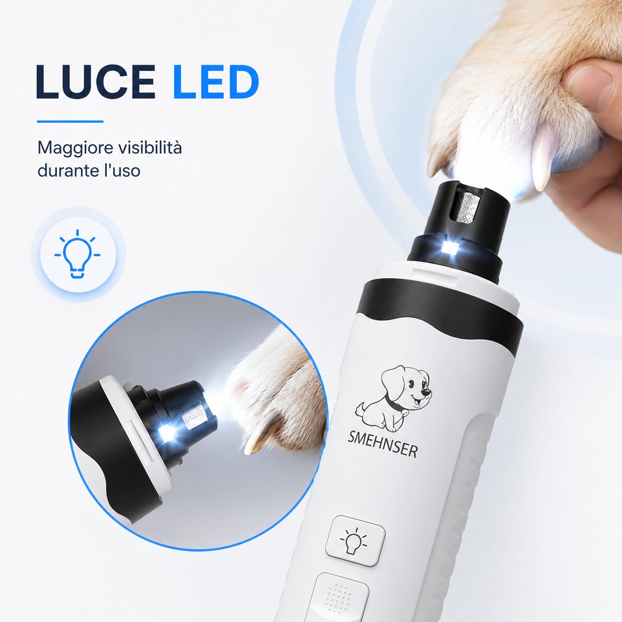 Hiwoof Smooth Groom Lima per Unghie Cane Elettrica Silenziosa con Luce LED per Cani Piccoli Medi Grandi E Gatti