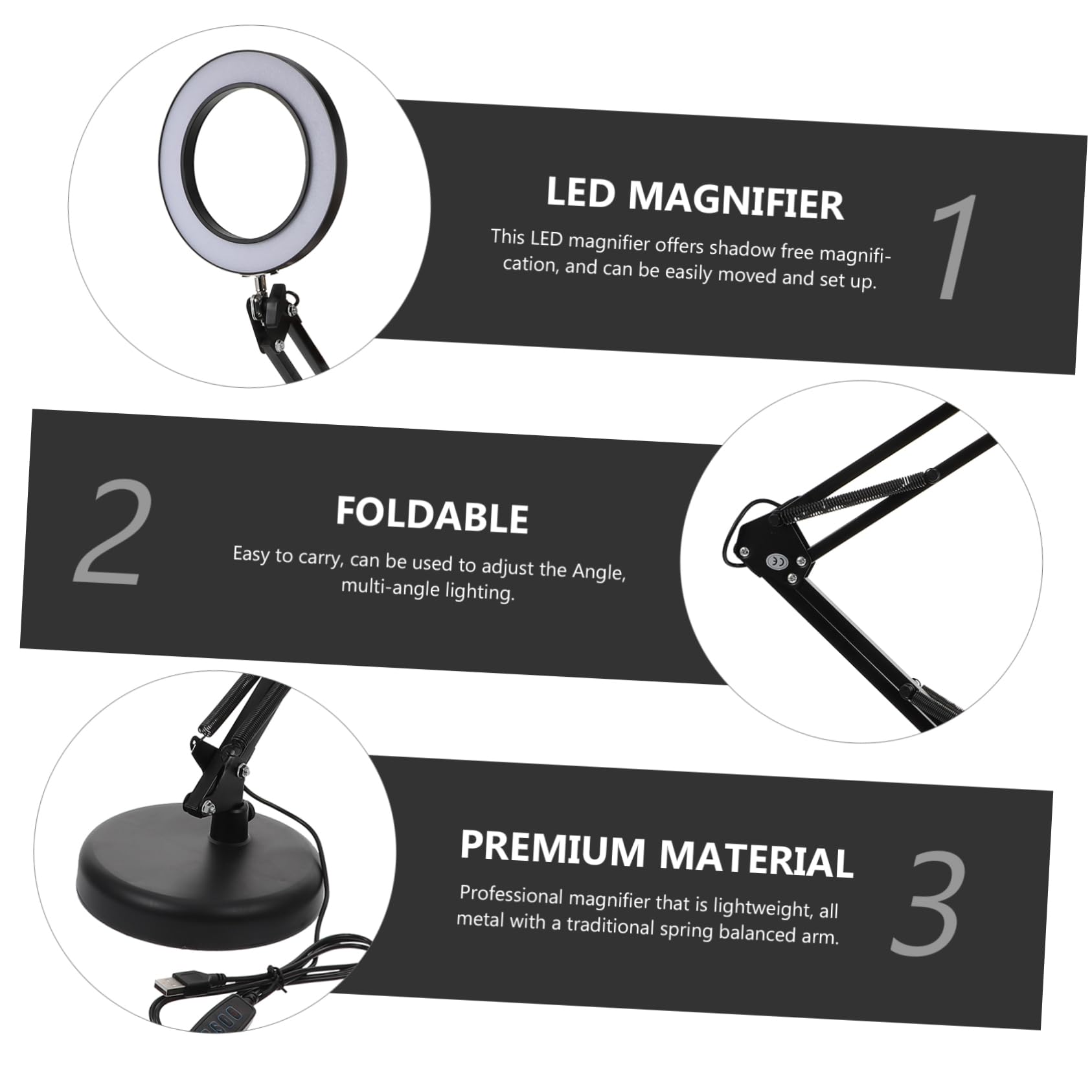 1 Lupa para pc protección de Ojos Tipo Clip Escritorio Maquillaje Lupa Mesa Femenina Mani LED Escritorio Plegable luz lámpara de Arte de uñas