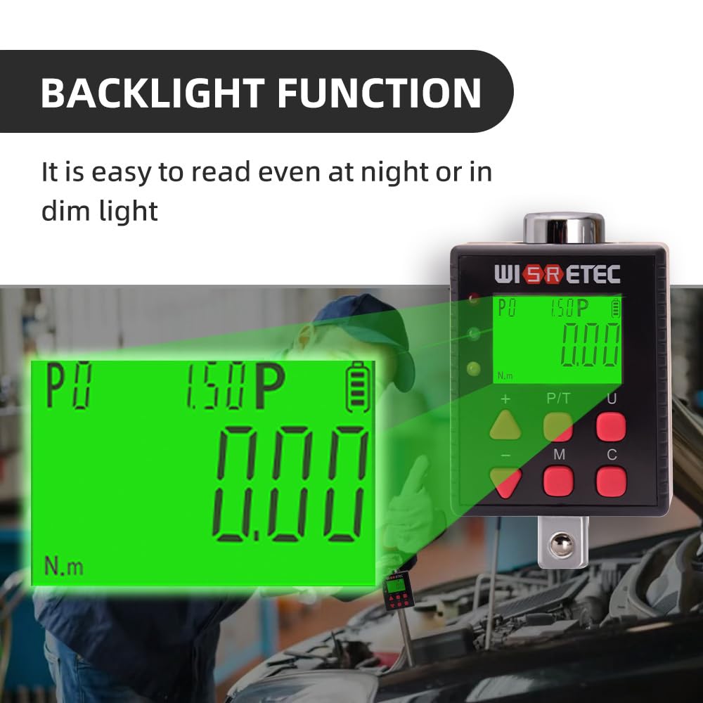 Compteur de couple numérique, affichage numérique rétroéclairé, clé, testeur de couple, deux modes de fonctionnement, cinq unités réglables, commutables avec fonction buzzer et voyant LED