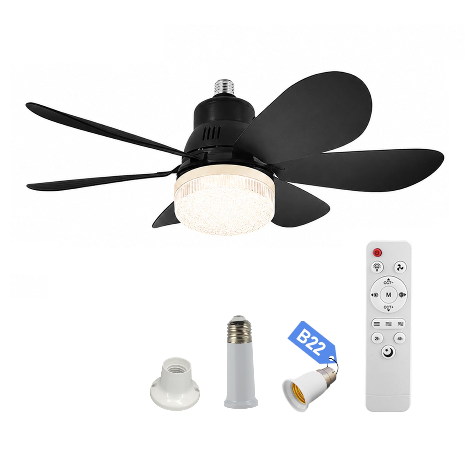 Small Ceiling Fan with Light and Remote, 40W 200 to 2000LM LED Breeze Fan Light, 3 Colour Temperature Adjustable for Living Room Study Home Household Use