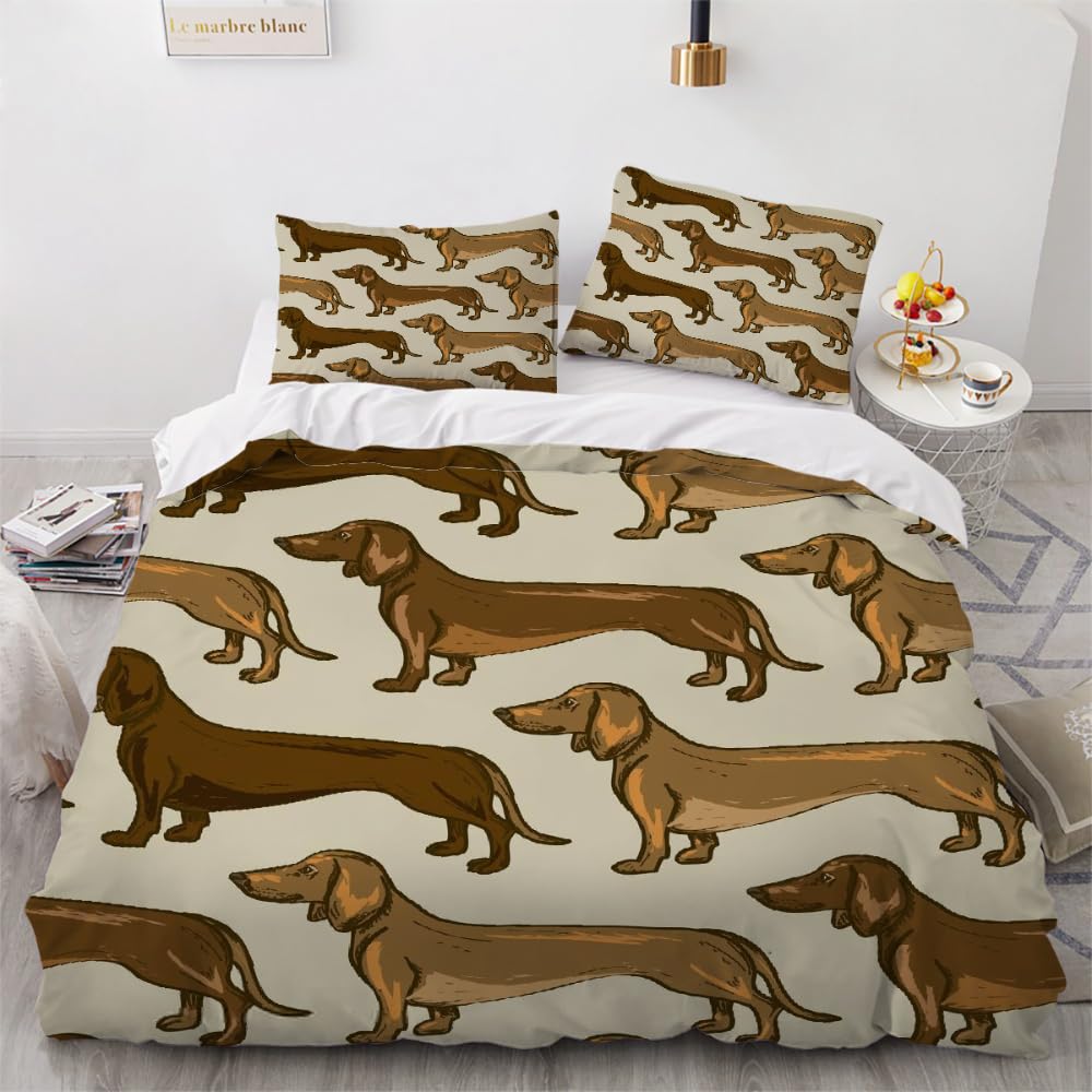 Parure de lit Teckel 220x240 cm avec housse de couette 2 personnes en microfibre et taies d'oreiller