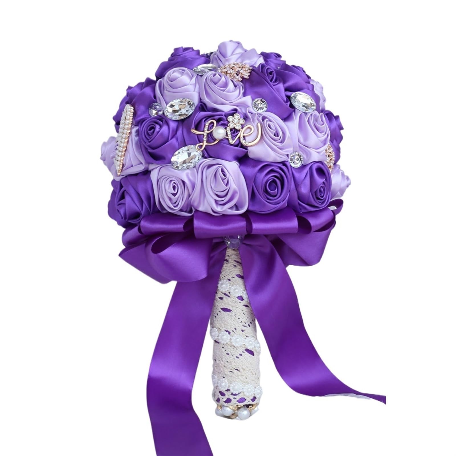 ZGCrumphant Artificial Wedding Bouquet Handmade Satin Rose Bouquets Vintage Bridal Tossing Bouquet for Wedding Decor(Color4)
