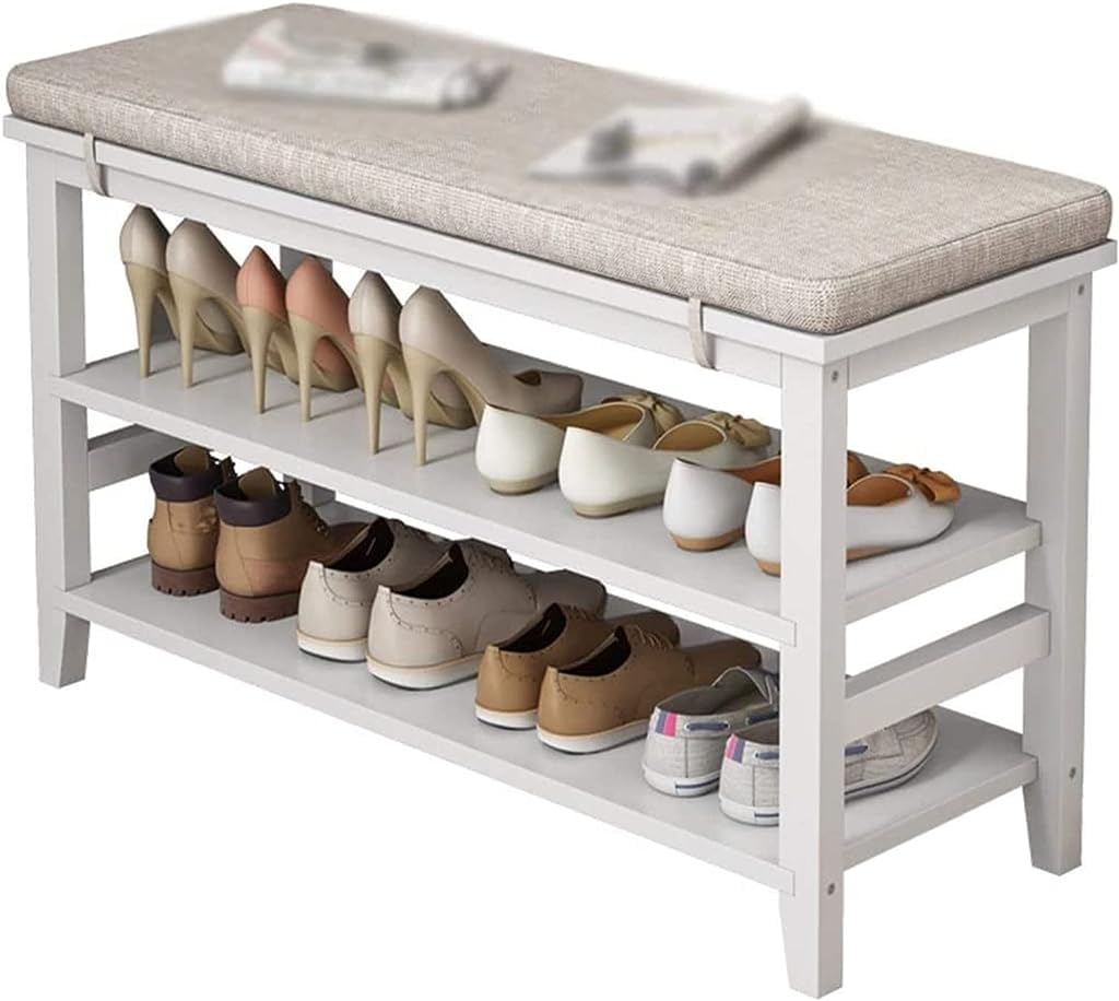 Taburete para cambiar zapatos de madera maciza y acabado premium