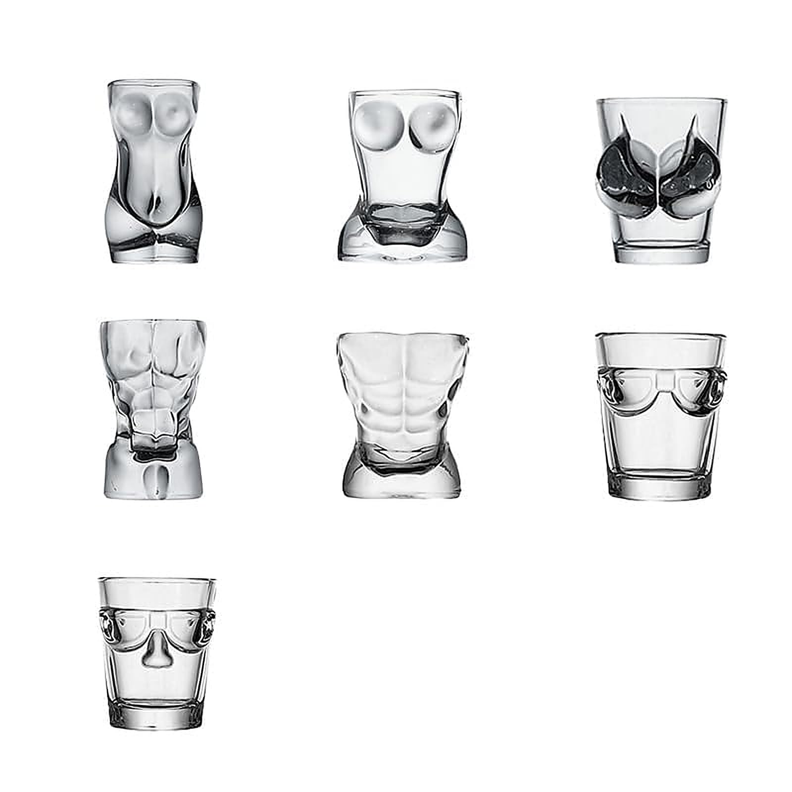 Set Di 7 Mini Bicchieri Da Liquore, Bicchieri Da Whisky, Bicchieri Da Vino, Mini Bicchieri Da Liquore In Stile "Human Art" Adatti Per Tequila, Vodka E Superalcolici, Perfetti Per Feste, Bar E Festival