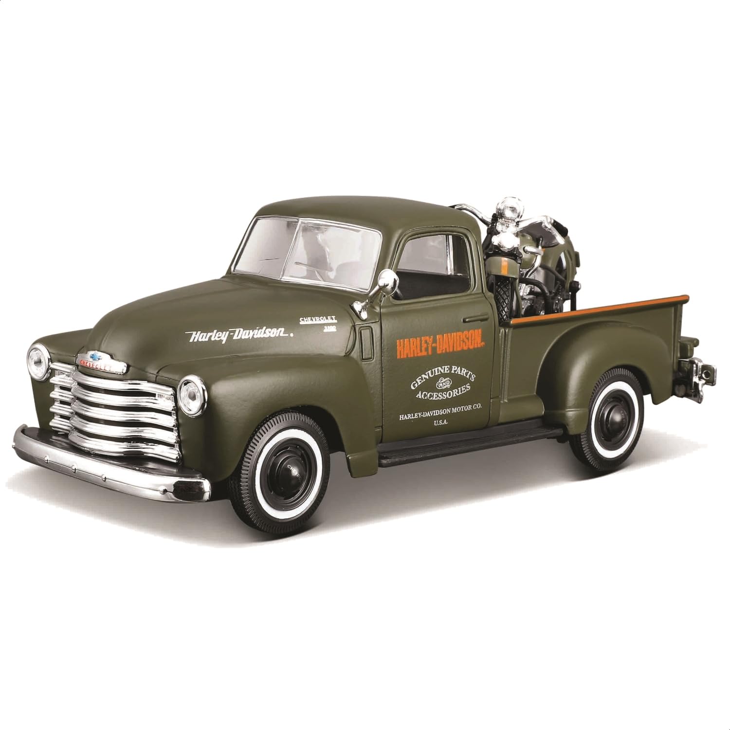 1:24 Harley Davidson '36 EL Knucklehead + 1950 Chevrolet 3100 Pickup Diecast Vehicle Set