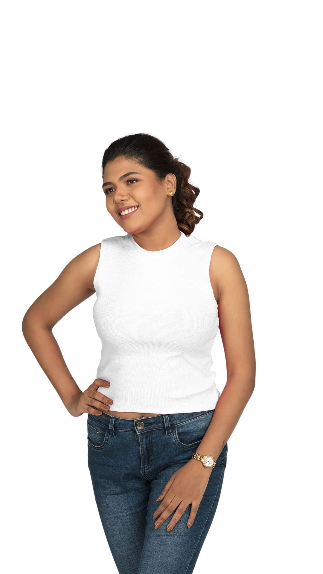 habbada fashions Cotton Lycra Women Sleeveless & Polo Neck Crop Tops for Women and Girls (Free Size Range (32 to 42))-picture-26