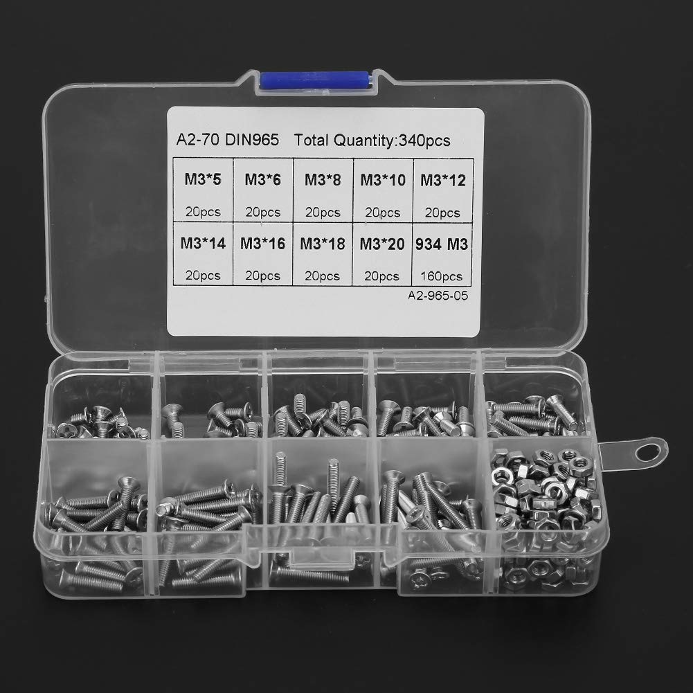 M3 Stainless Steel Cross Flat Head Countersunk Screws Assortment Kit, 340pcs with Nuts, for Electrical Electronic Equipment Machinery
