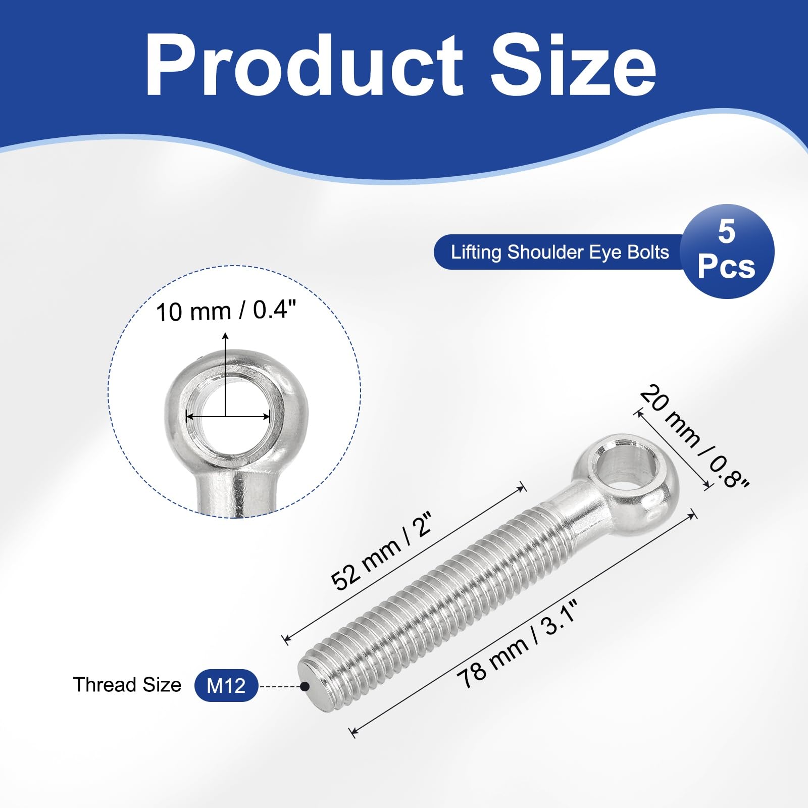 PATIKIL M12x78mm Lifting Shoulder Eye Bolts - Image 2