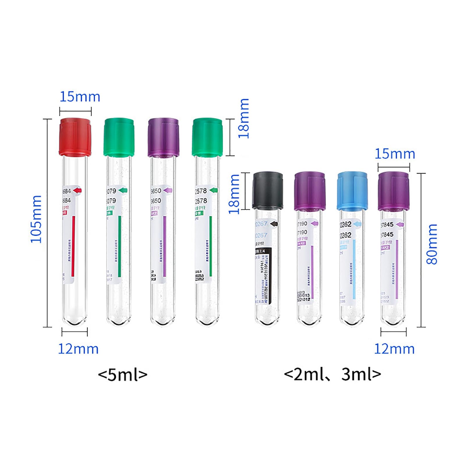 100 szt. szklanych probówek próżniowych (3 ml/5 ml/10 ml), zestaw probówek do pobierania krwi żylnej, probówki do próżniowego pobierania krwi z heparyną litową, materiał PET,5ml