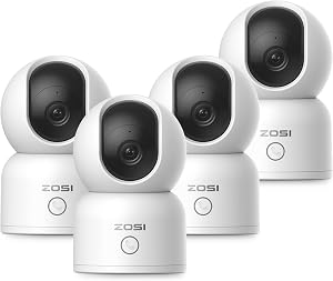ZOSI 2K Pan/Tilt Indoor Security Camera, 360° View Baby & Pet Camera, Plug-in 5G&2.4G WiFi Smart Homer IP Camera, Supports One-Touch Calling, Two-Way Audio, Work with Alexa, 4 Pack