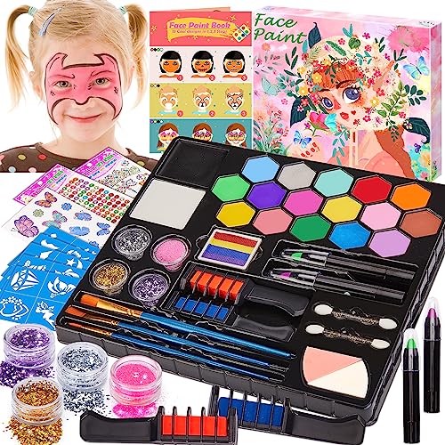Chennyfun Set de Pintura Cara Infantil,Unicornios Pintura Facial 16 Colores, con 1 Folleto Tutorial...