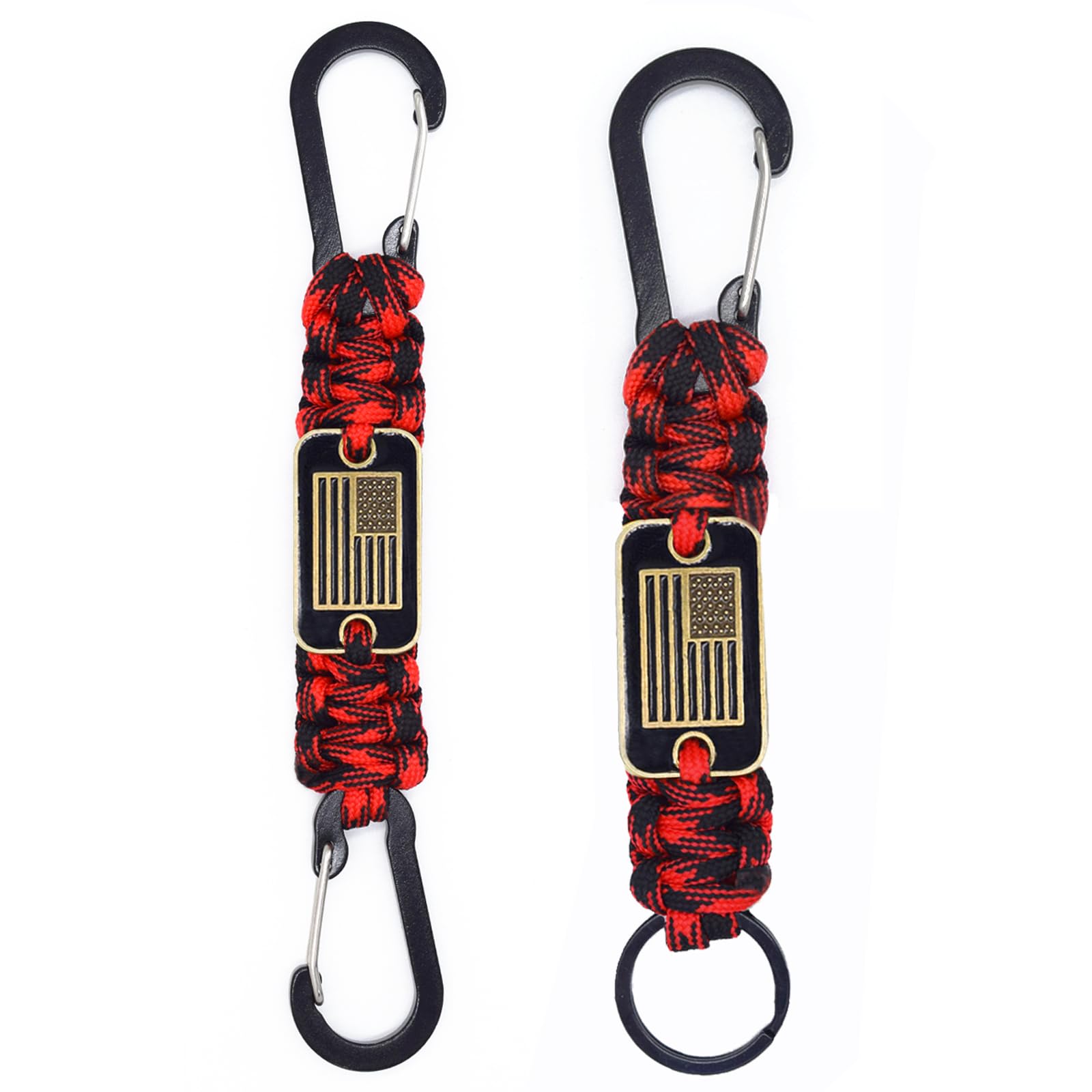 ZXKHYOR 2 Pcs Paracord Keychain with USA Flag, Paracord Carabiner Keychain Clip, Braided Lanyard Utility Ring Hook Outdoor Camping Kit for Outdoor Activities, Camera, Keys, Traveling