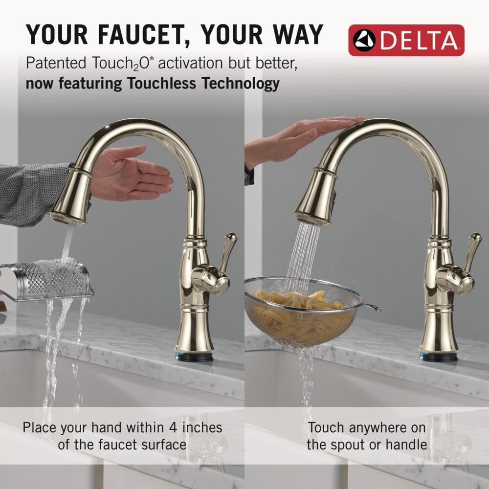 Delta Cassidy Touchless Kitchen Faucet with Touch Technology, Polished Nickel Kitchen Sink Faucet with Pull Down Sprayer, Single Hole, Lumicoat Polished Nickel 9197TL-PN-PR-DST
