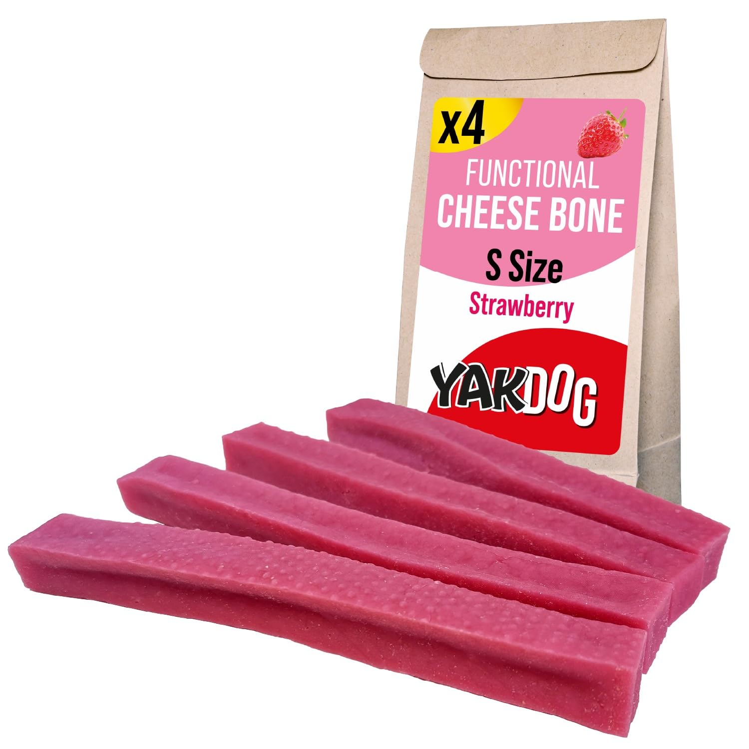 YAKDOG, Cheese Sticks for Dogs, Strawberries, Long-lasting Chewable Treats, 100% Natural, Traditional Himalayan Recipe