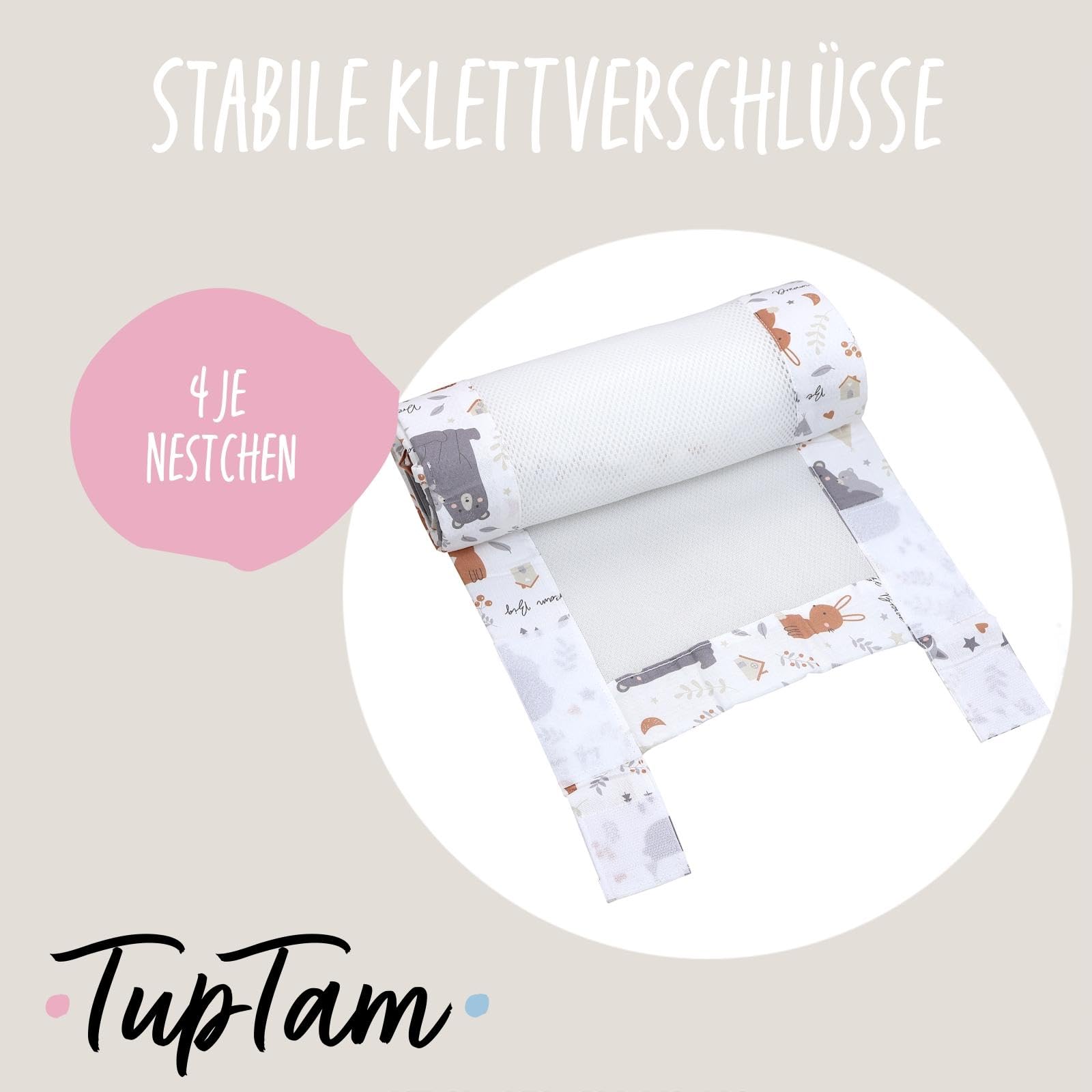 TupTam Bettumrandung Babybett 3D Mesh Nestchen – Gitterstäbe Schutz Netz 2er, Farbe: Wilde Tiere, Größe: ca. 128 x 30 cm (für Babybett 140x70)