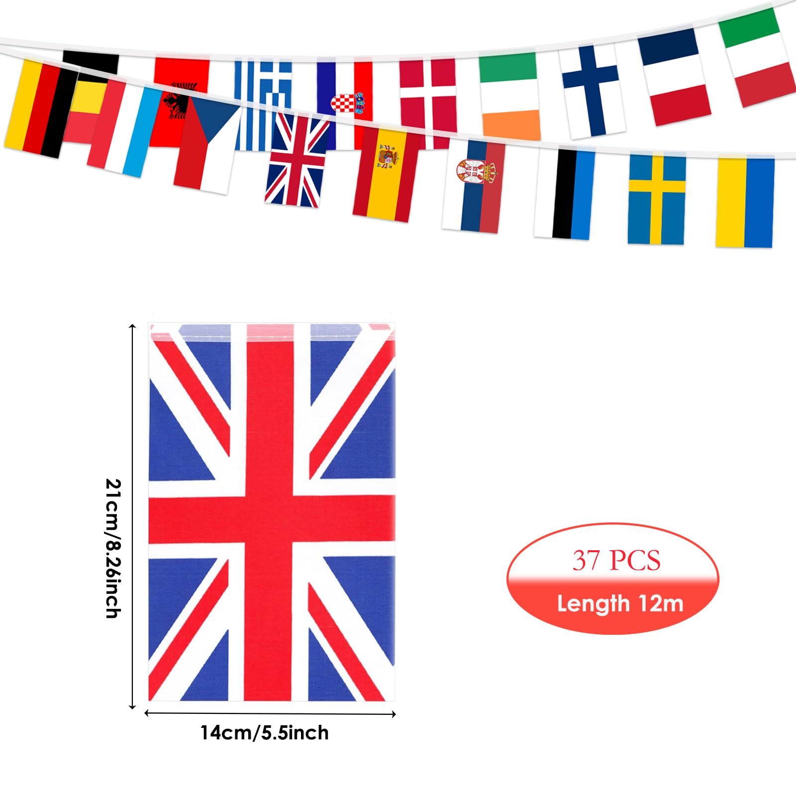 Eurovision Bunting Party Decorations, 37 Country Fabric European Flag Bunting- 12m Long 2025 Eurovision Song Contest Decorations for Indoor Outdoor Garden Bar (1 Pack) - Image 2