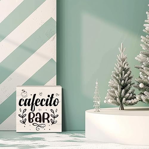 Miniatura 6 de Decoración de barra de café, caja de madera rústica para cafeterías, letreros para amantes de la cafeína, decoración de 5 x 5 pulgadas