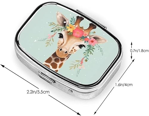 Miniatura 3 de Pastillero de jirafa con estampado floral, pastillero cuadrado con 2 compartimentos, pequeño organizador de medicamentos de metal, pastillero