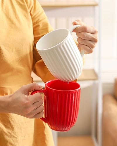 Miniatura 5 de Hasense Taza de café de cerámica, taza de café de cerámica de 20 onzas con asa, diseño moderno acanalado taza de té para café con leche, cacao,
