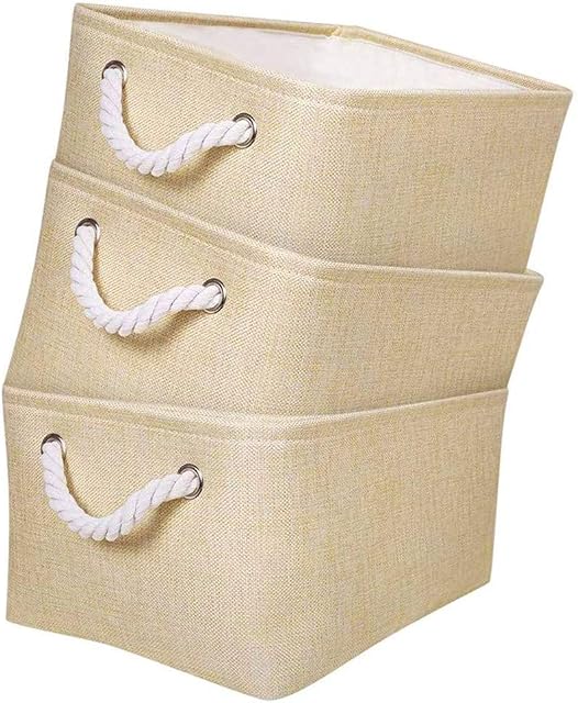 Mangata Foldable Storage Basket, Open Wardrobe Organiser Boxes 3 Pack (Beige, Medium)