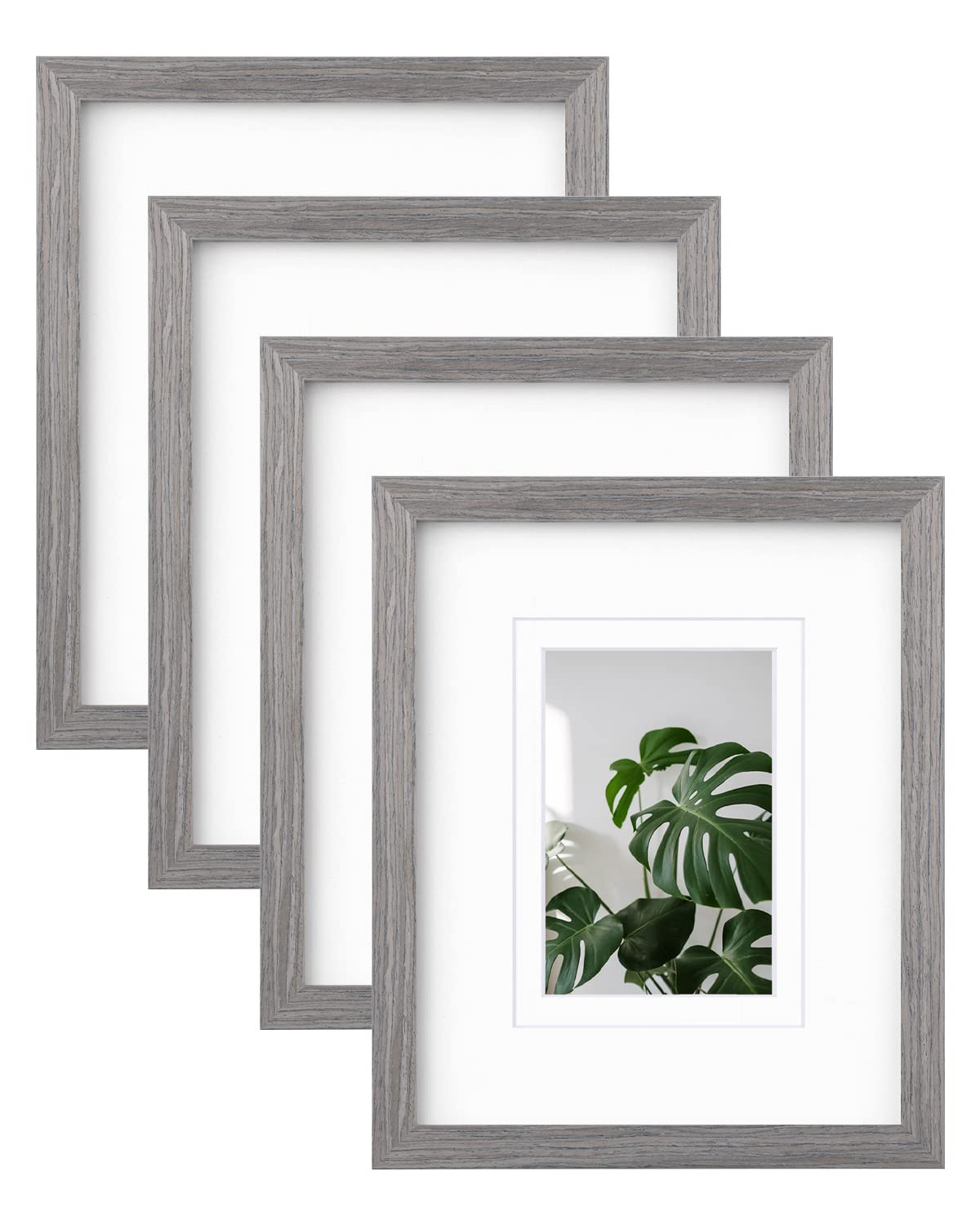Egofine 8x10 Picture Frames Made of Solid Wood with Plexiglass, Display Pictures 4x6/5x7 with Mat or 8x10 Without Mat Set of 4 for Tabletop and Wall Mounting, Light Grey