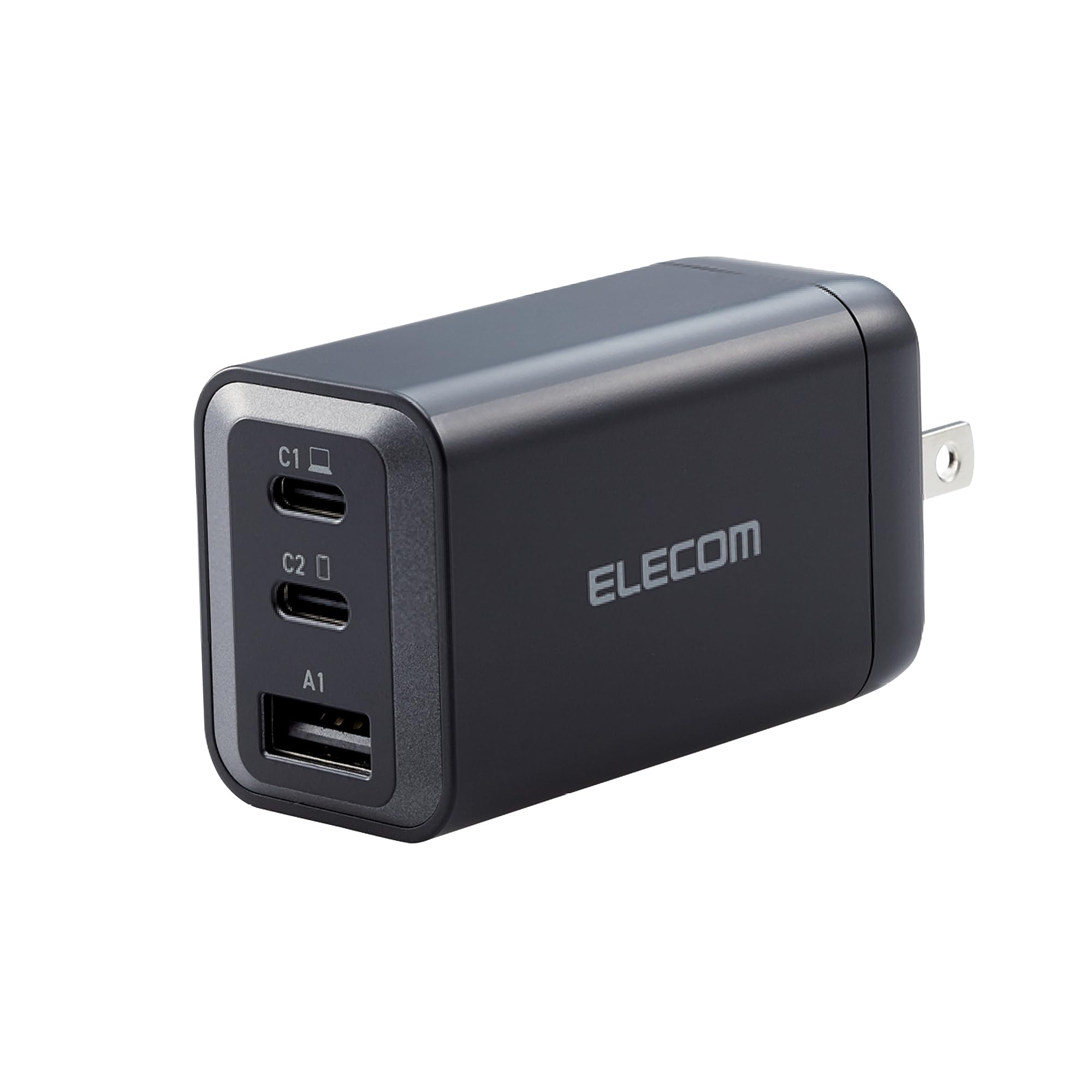 ELECOM 65W USB C Wall Charger Block, 3 Multi Port GaN II Smart PD, Ultra-Fast Charging, Compact Power Adapter for Multiple Devices, Laptops, Tablets, iPhone, iPad, Watch, Speakers, Airpods - Black