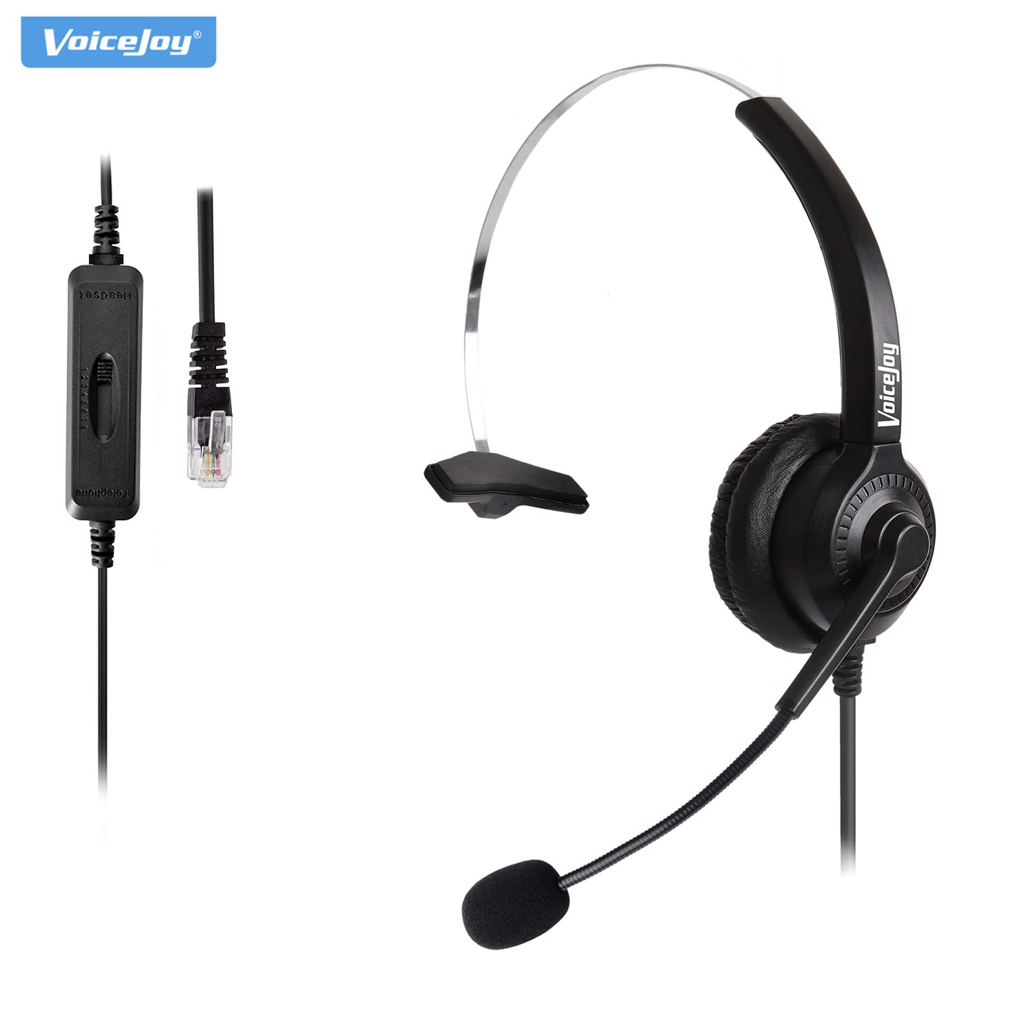 VoiceJoyTelephone Headset Mono w/Noise Canceling Mic for Avaya Aastra Allworx Adtran Alcatel Lucent AltiGen Comdial Digium Gigaset InterTel Mitel Plantronics MiVoice and More Landline Desk Phones