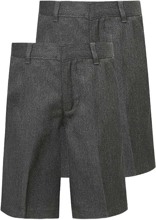 Listers Schoolwear Paquete de Dos Pantalones Cortos Escolares para niños, Cintura Ajustable, Negro, Gris, Azul Marino, Edades de 2 a 10 años