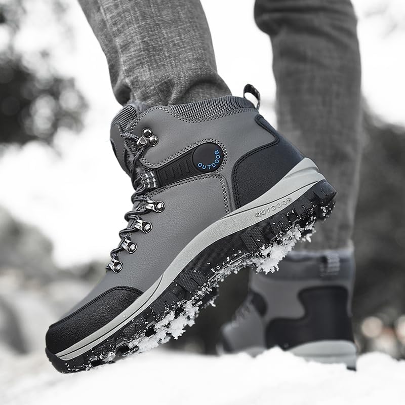 Outdoor Waterproof Hiking Boots, Winter Fur Lined Trekking Shoes, Non-Slip Rubber Sole, Available in Gray, Black, Khaki