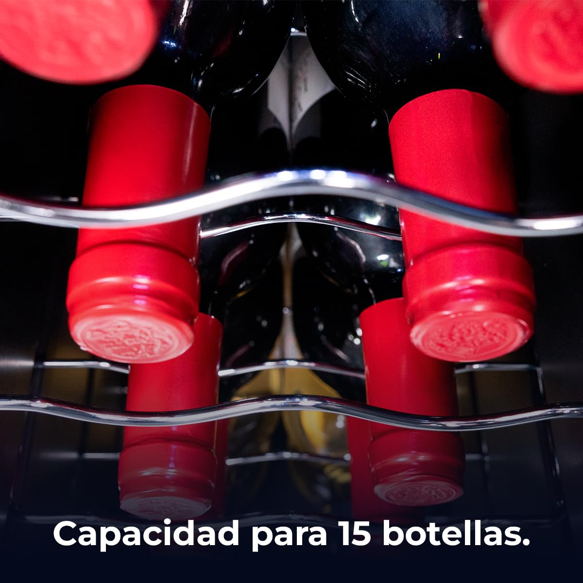 Cecotec Vinoteca Bolero GrandSommelier 1550 CoolCrystal. Bodega para 15 botellas, temperatura ajustable de 5-18ºC, enfriamiento termoeléctrico, silenciosa con 35 dB, panel táctil y LED eco-friendly.